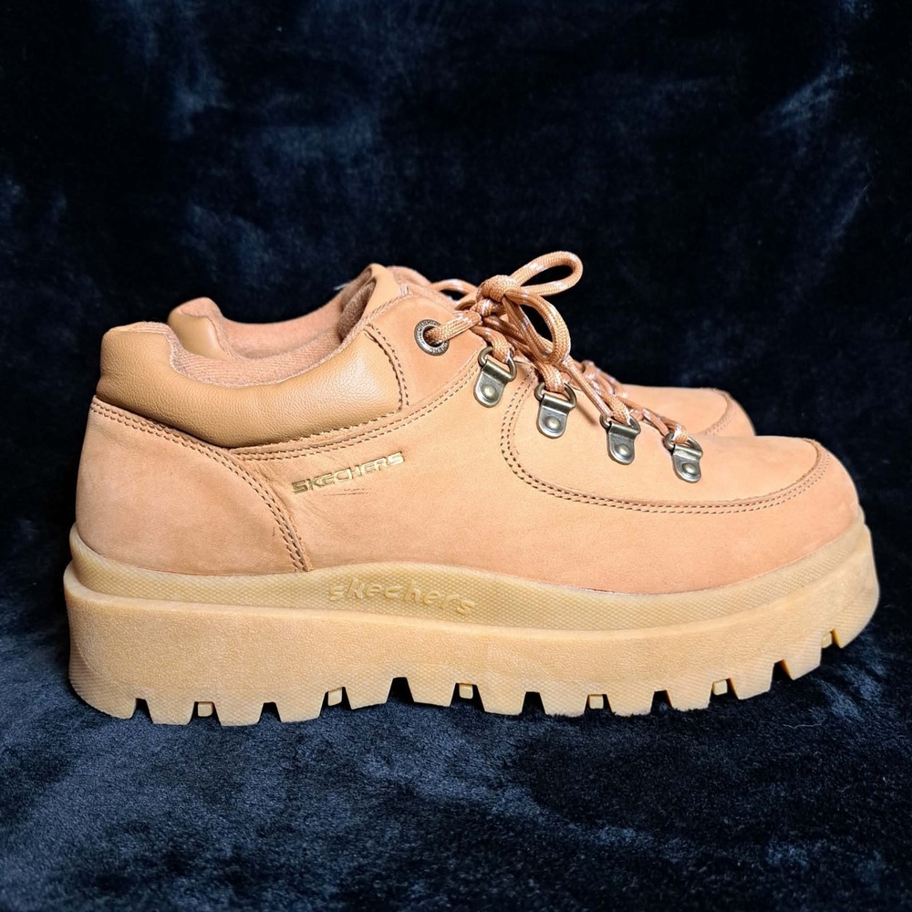 Skechers Shindigs Cool Out Women's Chunky Sole Leather Shoe Size 9 In Camel